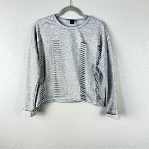 See You Monday Gray Shredded Top